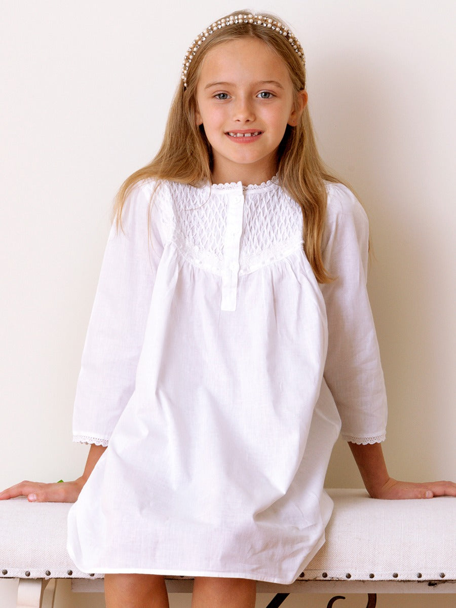 Sophia White Cotton Dress, Smocked