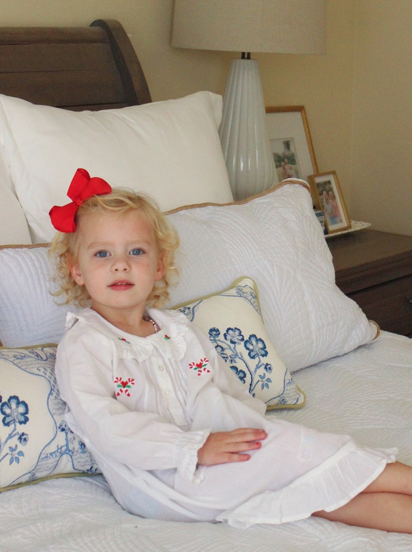 Candy Cane White Cotton Dress, Embroidered