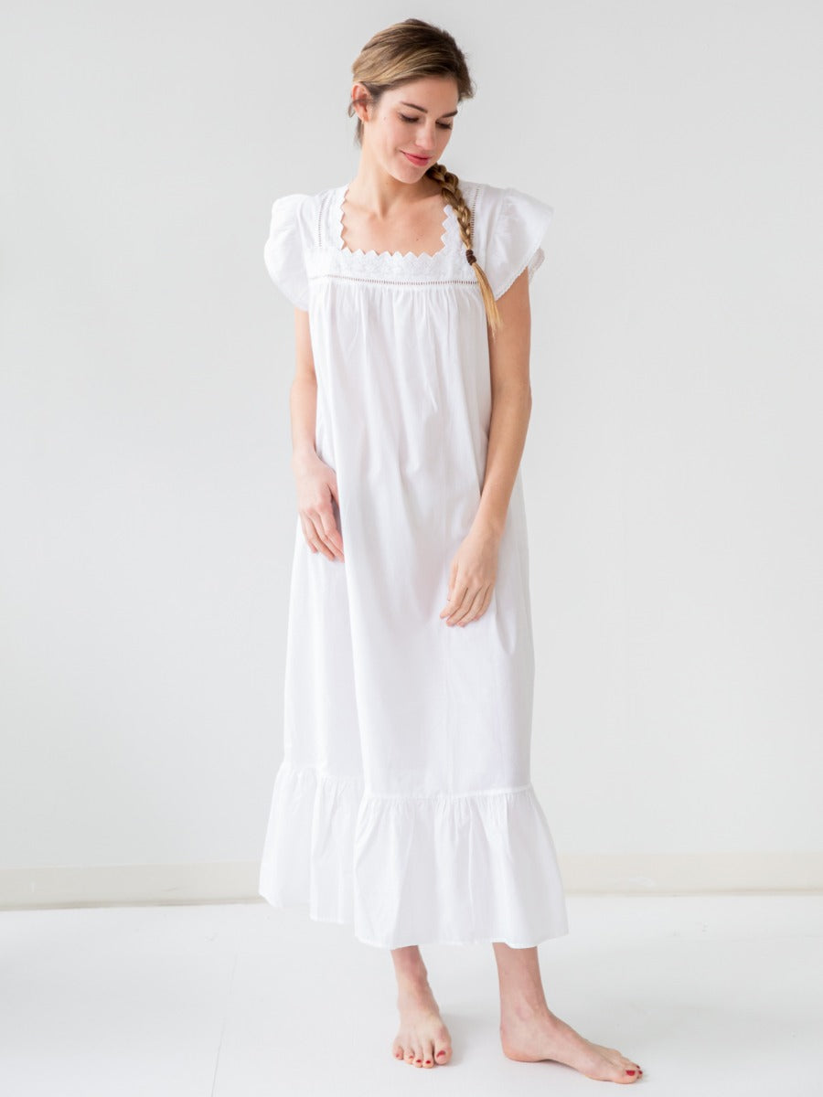 Genevieve White Cotton Nightgown