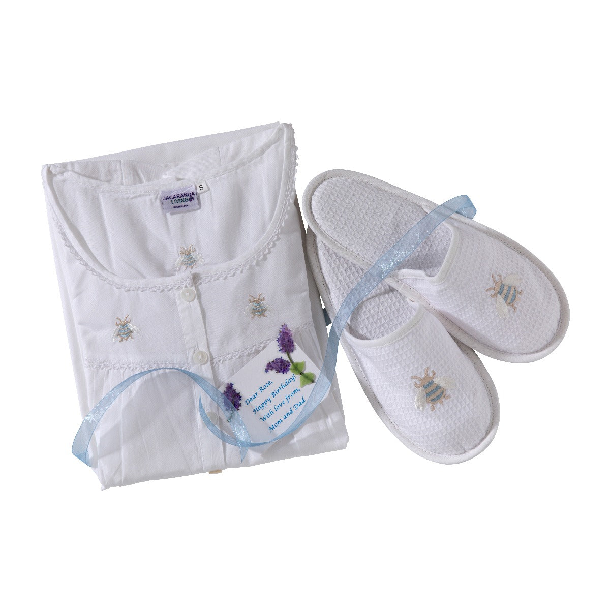 Bee White Cotton Nightgown, Embroidered