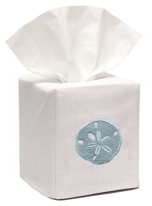 Tissue Box Cover, Linen Cotton - Sand Dollar (Aqua)