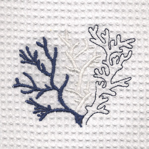 Guest Towel, Natural Linen, Coral (Navy)