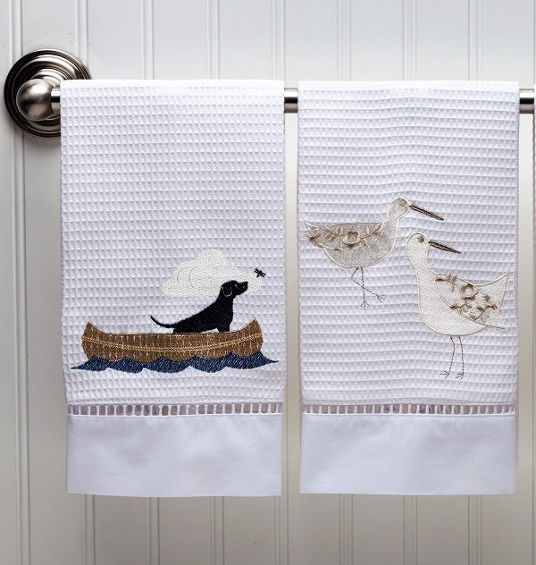 Guest Towel, Waffle Weave, Dog in Boat