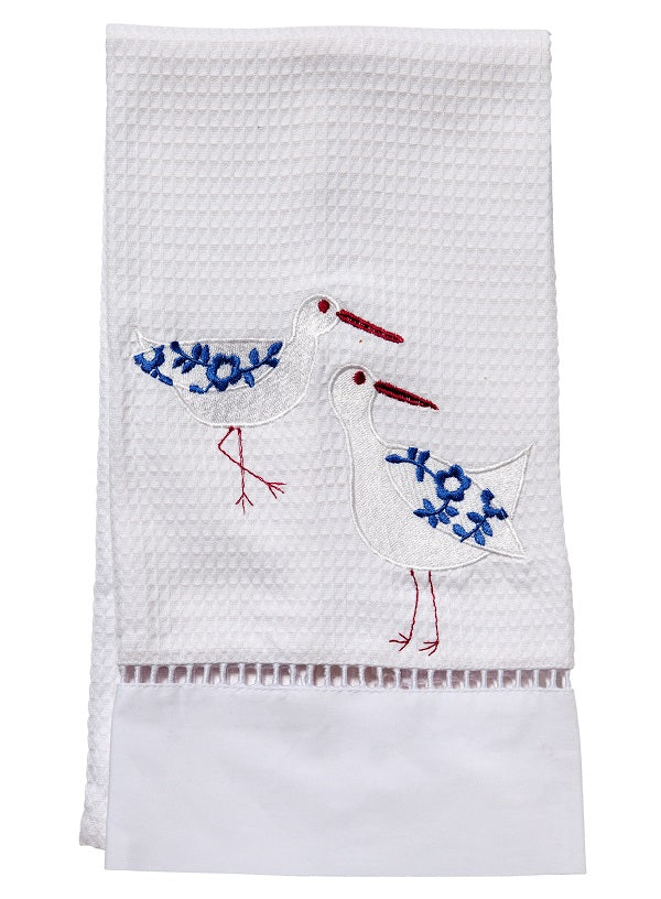 Guest Towel, Waffle Weave, Sandpipers (White/Blue)