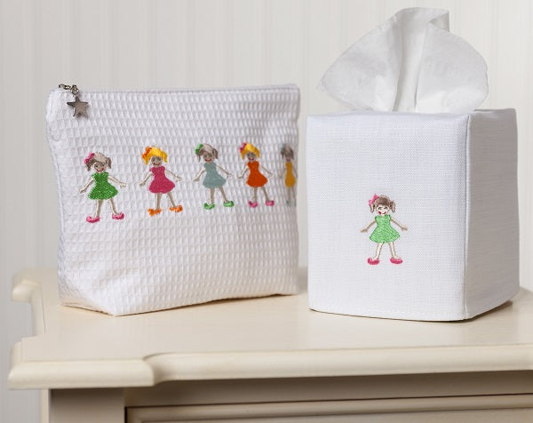 Cosmetic Bag (Large), Waffle Weave, Row of Girls