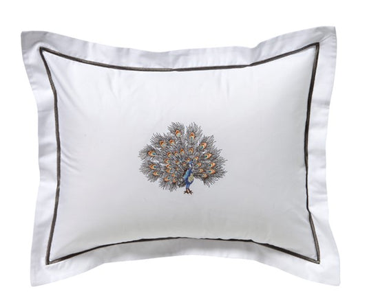 Boudoir Pillow Cover, Feathered Peacock (Gold/Pewter)