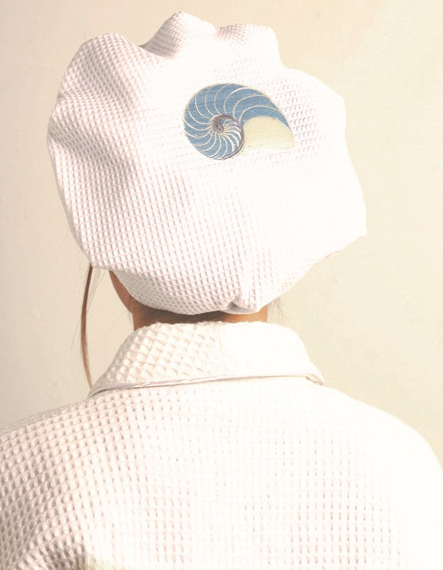 Shower Cap, Waffle Weave, Striped Nautilus (Duck Egg Blue)