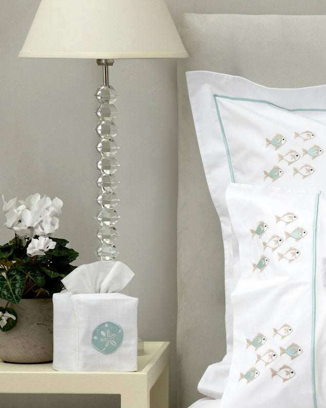 Tissue Box Cover, Linen Cotton - Sand Dollar (Aqua)