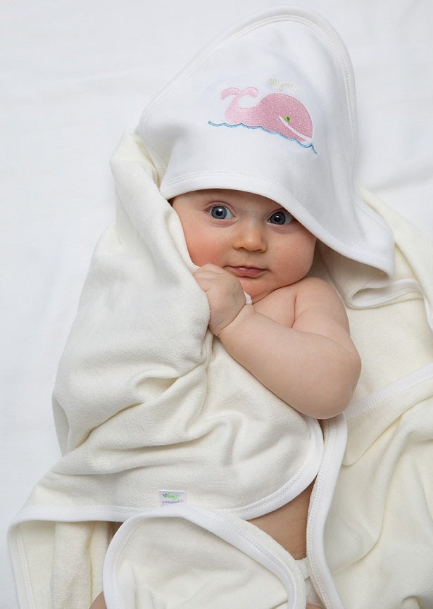 Baby Hooded Towel, Whale (Pink)
