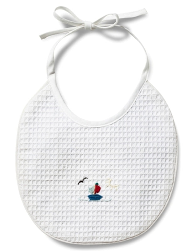 Bib, Waffle Weave - Sailboat (Blue-Red)