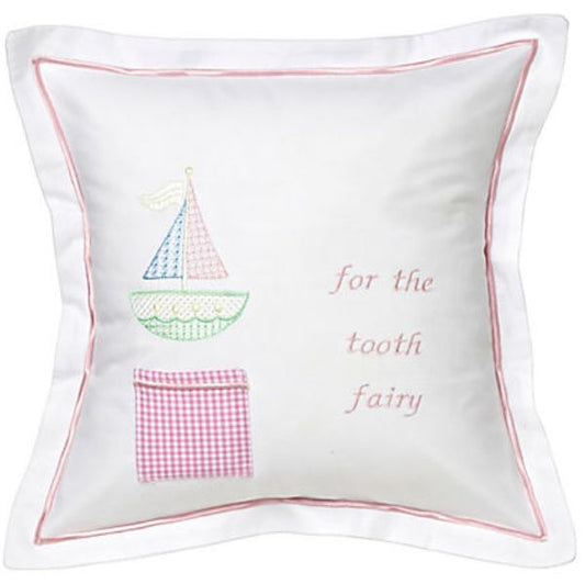 Tooth Fairy Pillow Cover, Cross Stitch Sailboat (Pink)