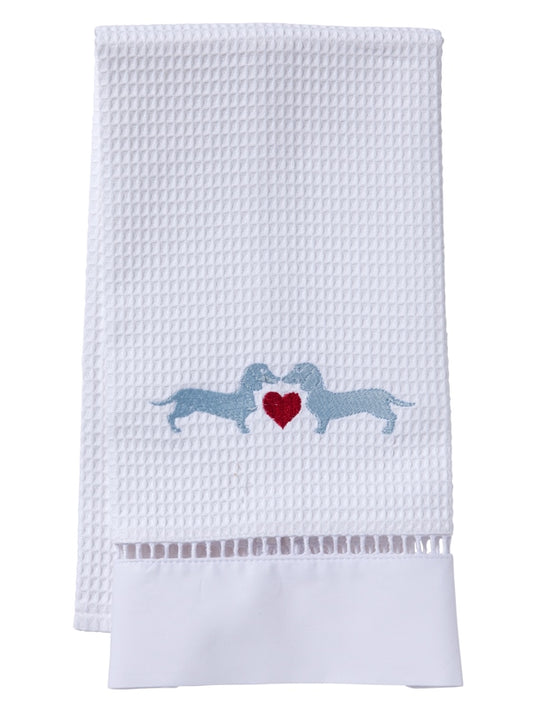 Guest Towel, Waffle Weave, Sausage Dogs (Duck Egg Blue)