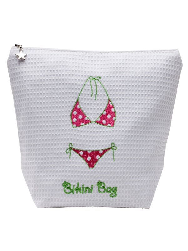 Bikini Bag, Cotton Waffle Weave, Bikini (Pink/Green)