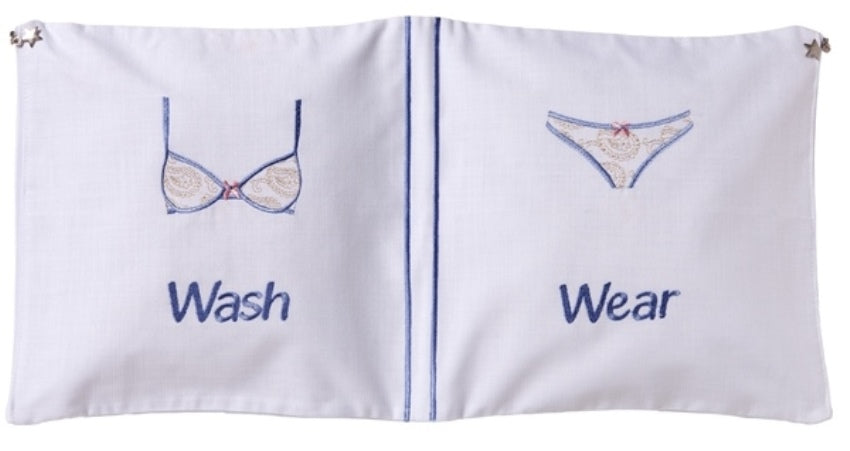 Laundry Bag - White Linen / Cotton, Embroidered