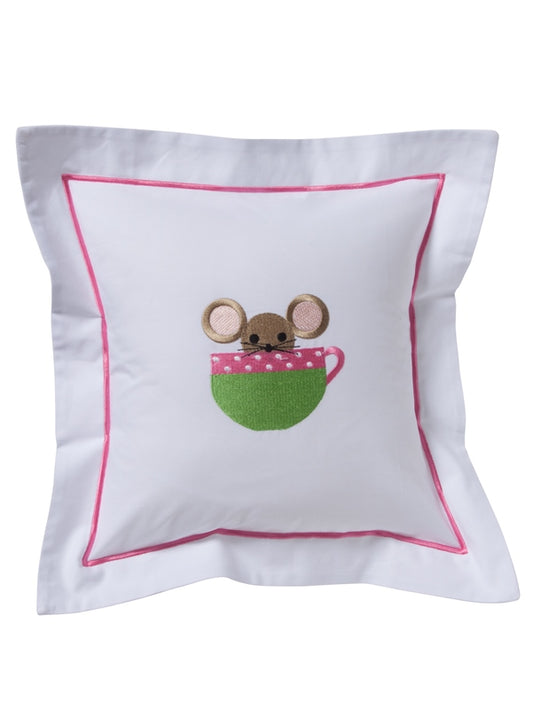 Baby Pillow Cover - Mouse in Cup (Pink)