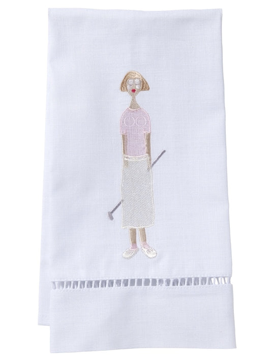 Guest Towel - White Linen/Cotton, Ladder Lace, Embroidered