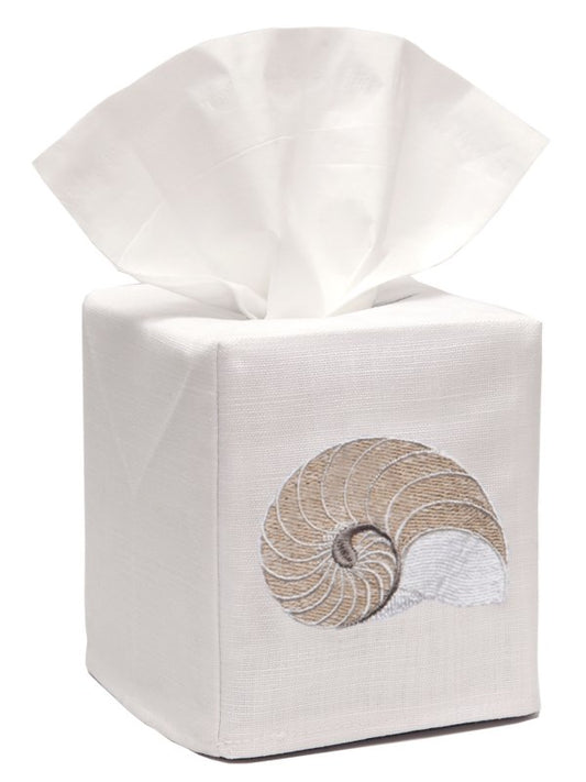 Tissue Box Cover, Linen Cotton - Striped Nautilus (Beige