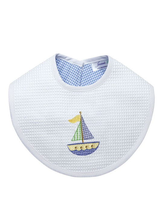 Bib, Cross Stitch Sailboat (Blue)