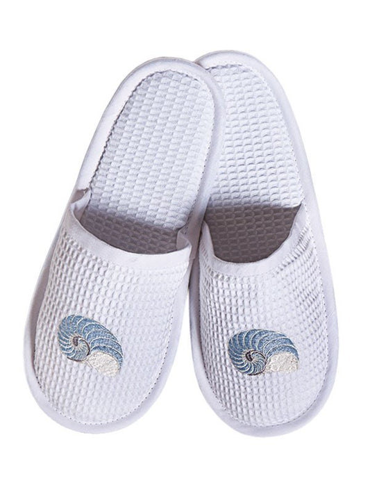 Slippers, Waffle Weave, Striped Nautilus (Duck Egg Blue)