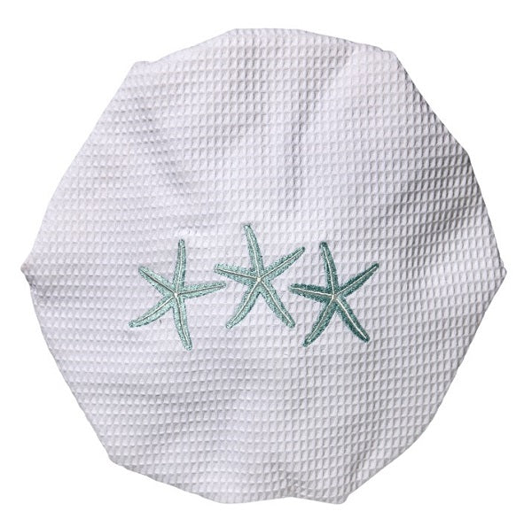 Shower Cap, Waffle Weave, Three Starfish (Aqua)