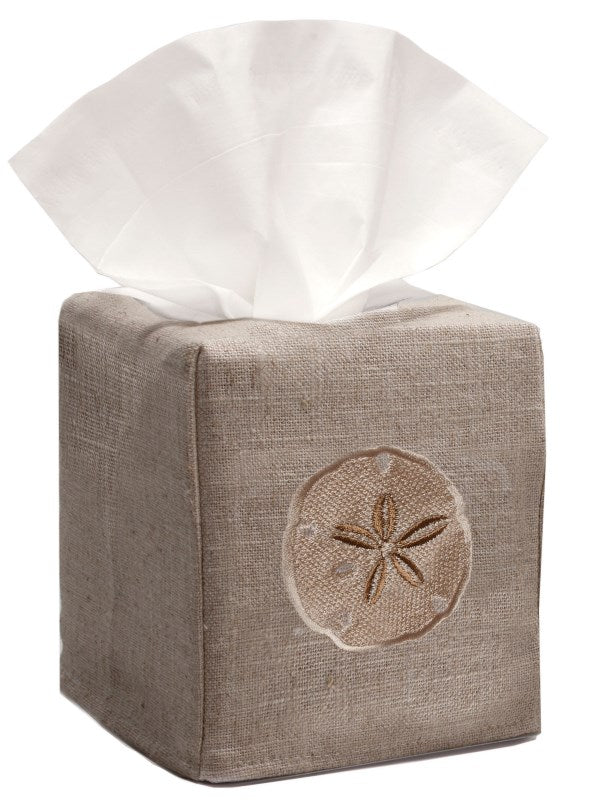 Tissue Box Cover, Natural Linen, Sand Dollar (Beige)