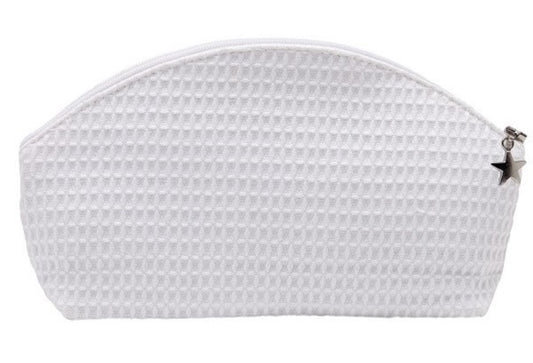 Cosmetic Bag (Small) - White Waffle Weave, Curved Top