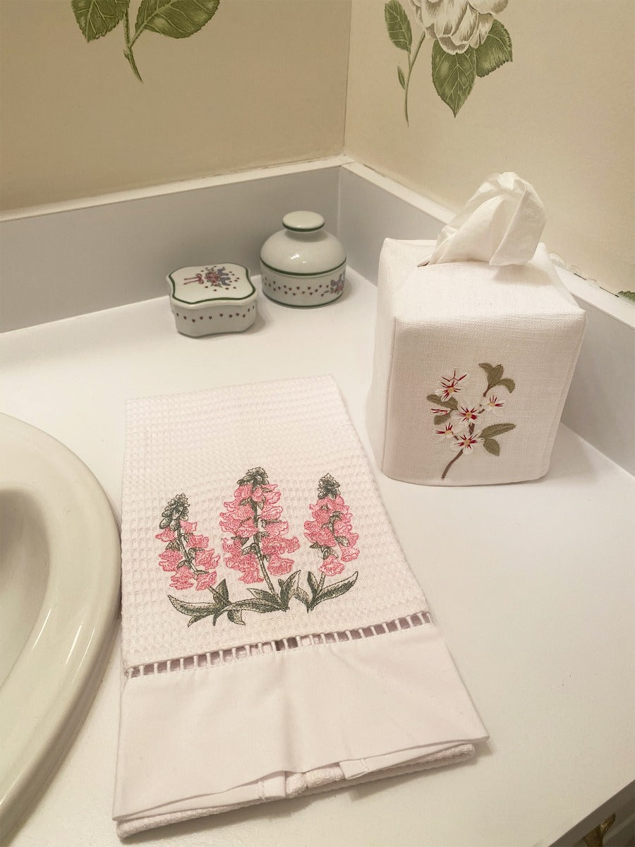 Tissue Box Cover, Linen Cotton, Apple Blossom (White)
