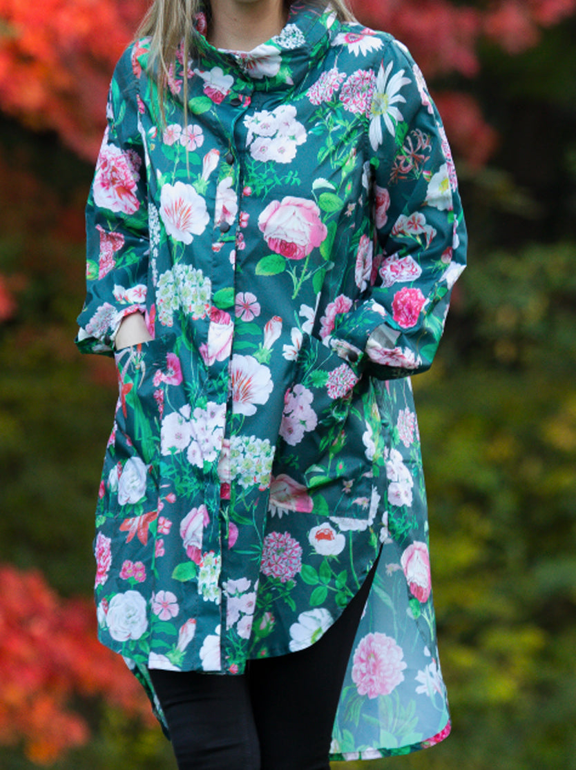 Rain Jacket, Peony Design (Black)