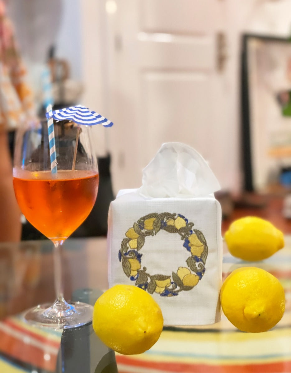 Tissue Box Cover, Lemon Wreath