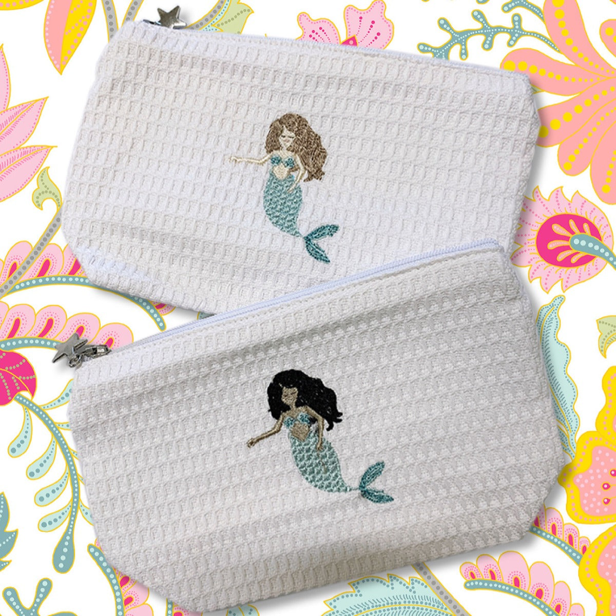 Cosmetic Bag (Small), Waffle Weave, Exotic Mermaid (Aqua)