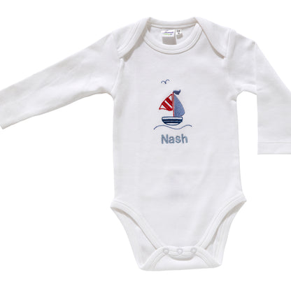 Onesie (Long Sleeve), Sailboat & Seagull (Red/Blue)