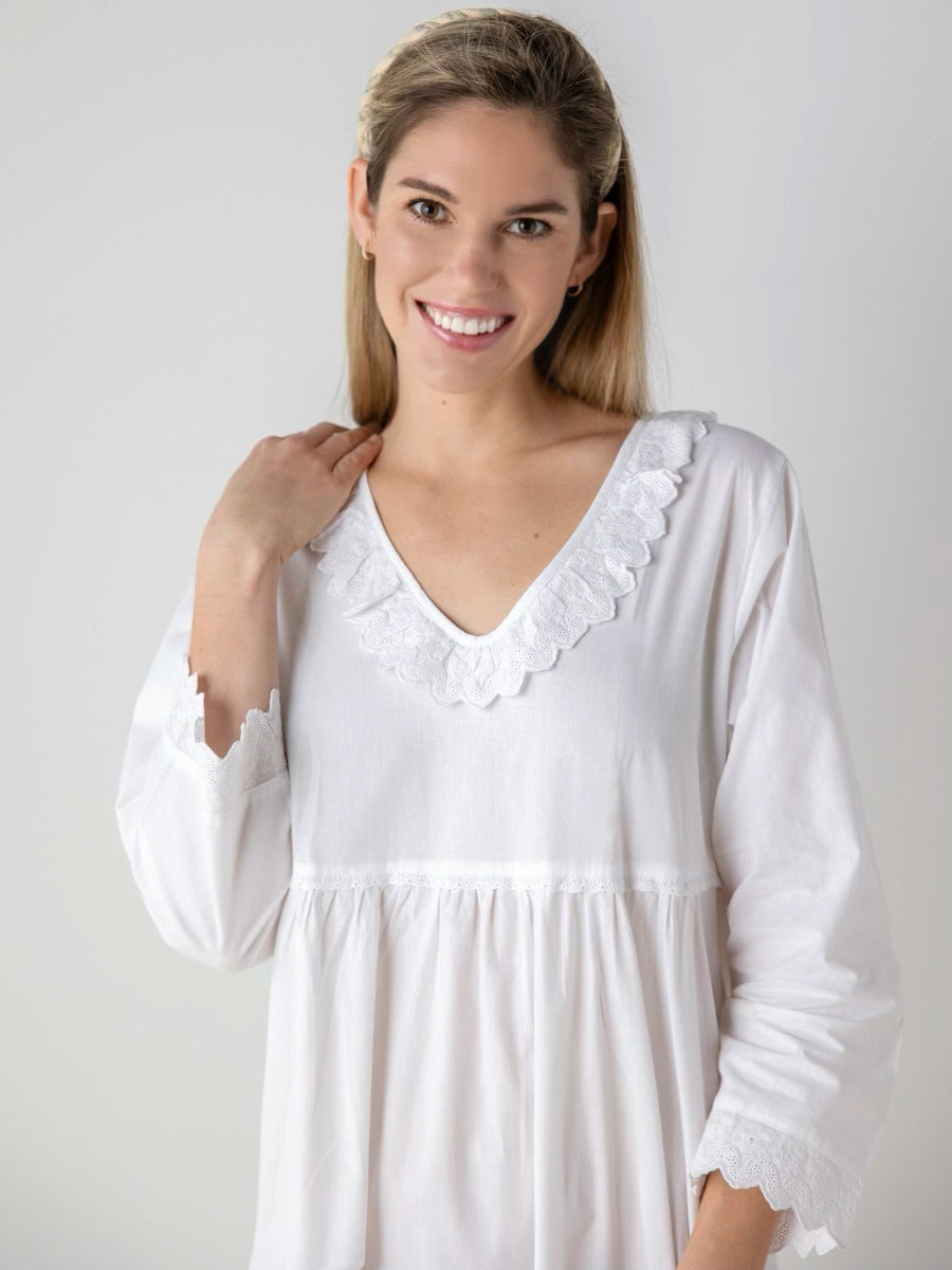 Stella White Cotton Nightgown