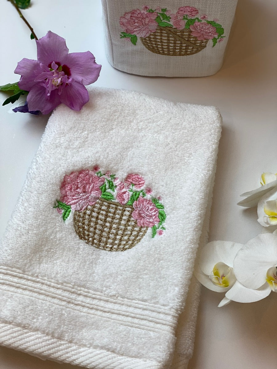 Guest Towel, Terry, Basket of Peonies (Pink)