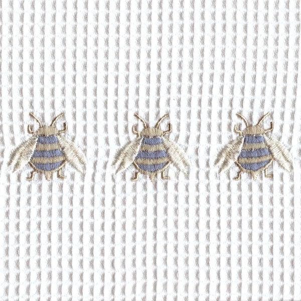 Cosmetic Bag, Natural Linen (Medium), Three Napoleon Bees (Duck Egg Blue)