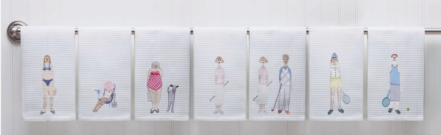 Guest Towel, Bathing Lady & Dog (Blue)