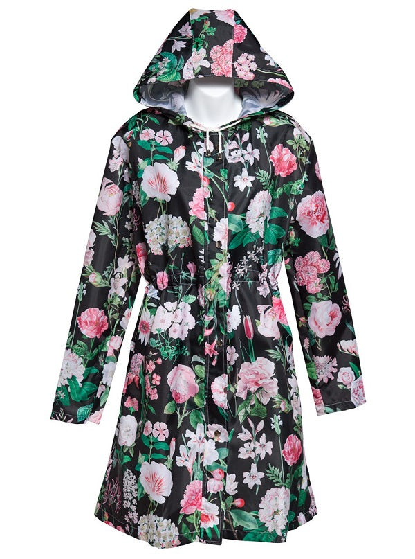 Cambridge Parka, Peony Design (Black)