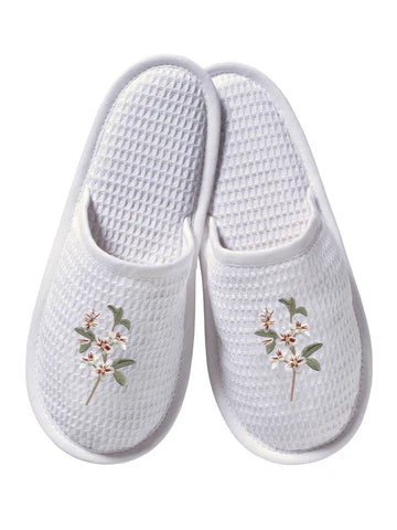 Slippers, Waffle Weave, Embroidered