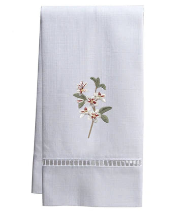 Guest Towel, White Linen/Cotton & Ladder Lace Embroidered
