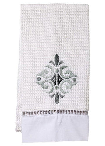 Guest Towel, Ladder Lace, Embroidered Scrolls