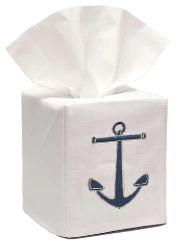 Tissue Box Cover, Embroidered Nautical