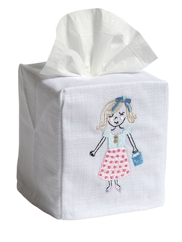 Tissue Box Cover, Embroidered Children