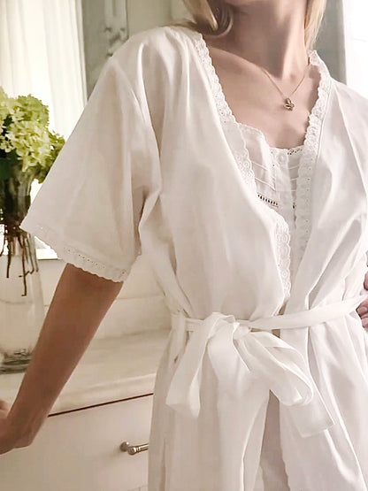 Bathrobe - White Cotton, Short Sleeve