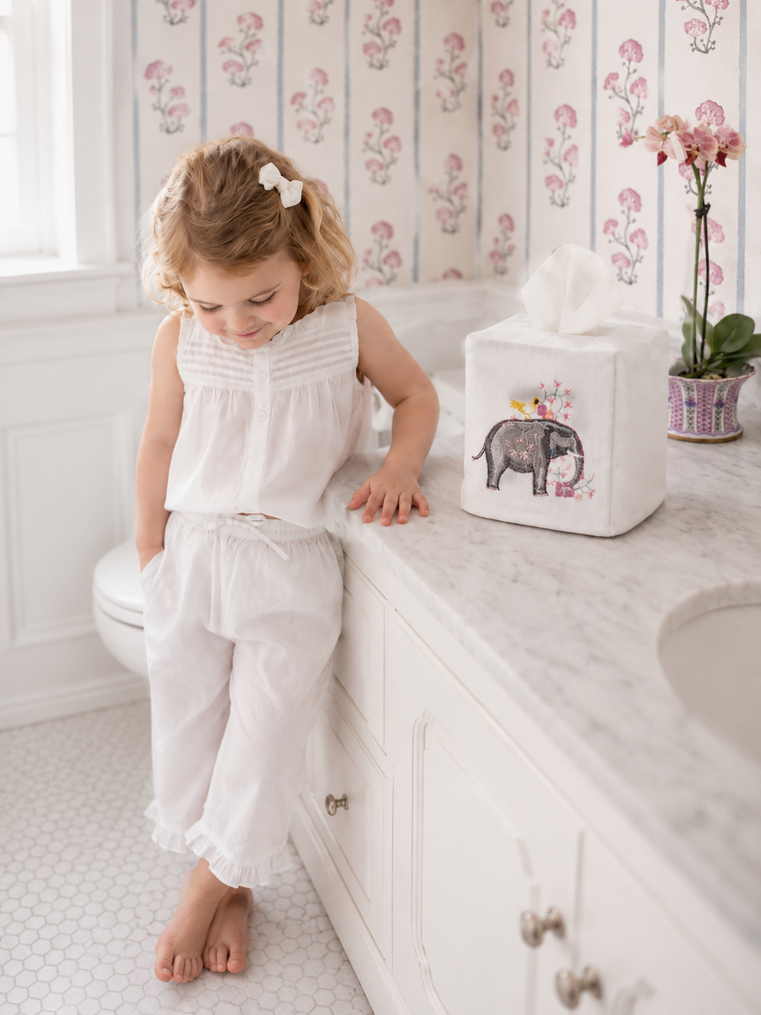 Tissue Box Cover, Embroidered Children