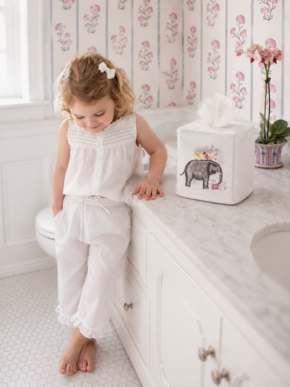 Tissue Box Cover, Embroidered Children