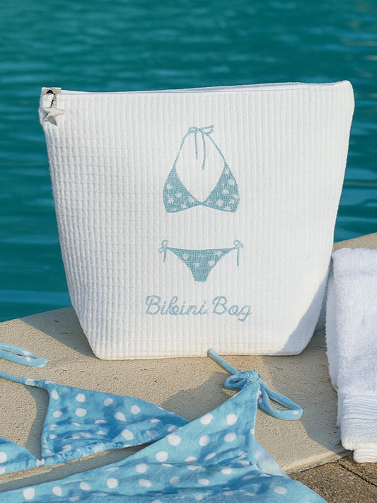 Bikini Bag - White Cotton Waffle Weave