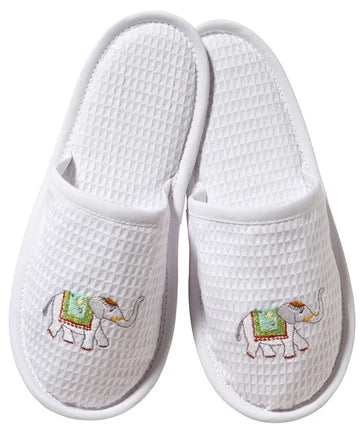 Slippers, Waffle Weave, Embroidered