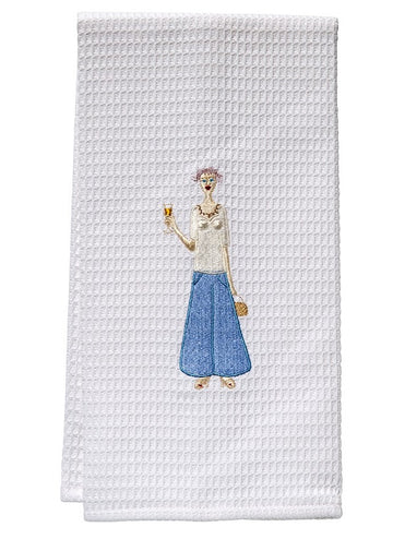 Guest Towel, Waffle Weave, Embroidered People