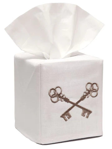 Tissue Box Cover, Embroidered Scrolls