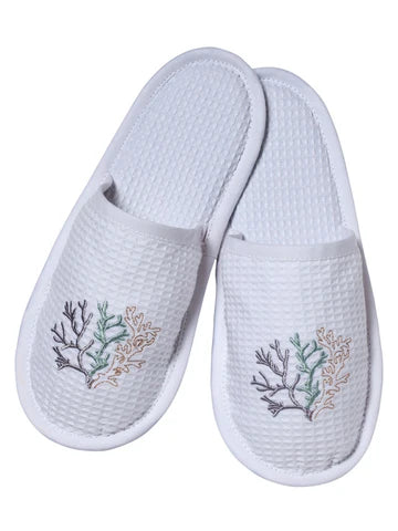 Slippers, Waffle Weave, Embroidered