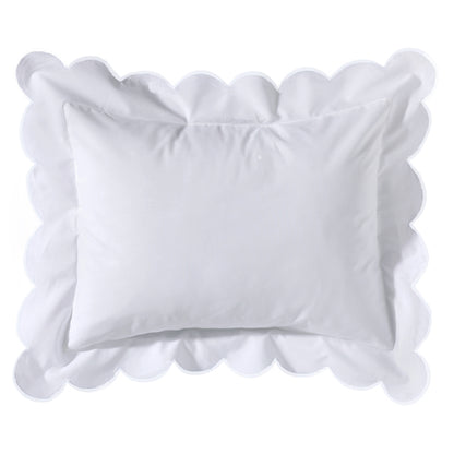 Boudoir Pillow Cover with Scalloped Flange - White